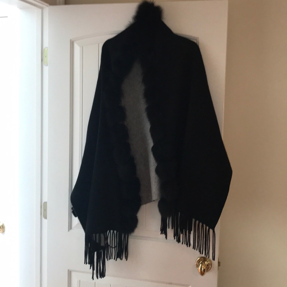 Black and grey (reversible) rabbit fur cape